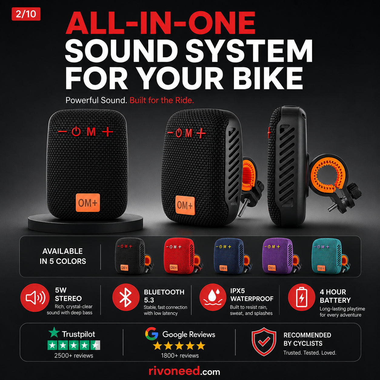 Waterproof Bicycle Bluetooth Speaker with Mounting Bracket
